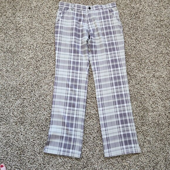 Sub 70 Golf Pants Mens 34x34 Grey Plaid Performance Flat Front Flap Pockets Loud - Picture 1 of 8
